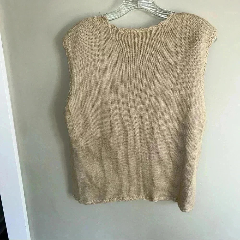 Vtg No Boundaries Size Large Neutral Crocheted Vest Sleeveless Rose Color Block - Picture 4 of 4